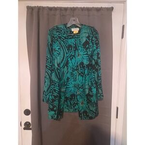 Christian Dior Floral Open Cardigan, Women's Medium Tunic Robe, Black Green Gold
